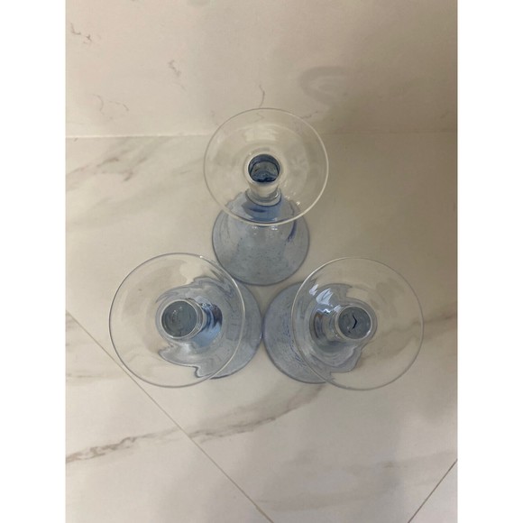 3 Artland Iris Light Blue Hand Blown Bubble Glass Bulbous Clear Stem Goblets - Picture 15 of 15